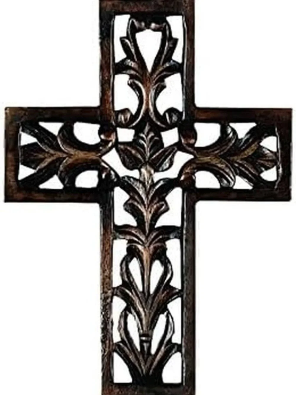 Mango Wood Biblical Carved Cross Wall Decor - Rustic Home Accent, 9